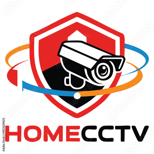 Home cctv vector logo template using camera and shield symbol suitable for security protection surveillance home safety and monitoring system branding themes