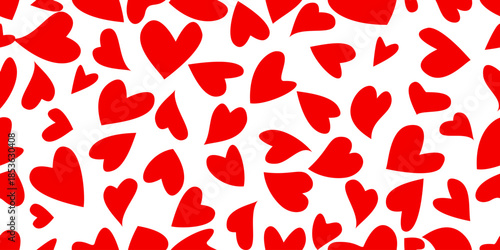 Red love heart seamless pattern illustration. Cute romantic red hearts on white background. Valentine's day holiday backdrop texture, romantic wedding design, Fabric Digital Designs.