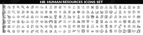 Set of   outline icons related to HR, Human Resources, Recruitment, Employment, business, office, company, management. Linear icon collection. Editable stroke. Human Resources big icon set design .