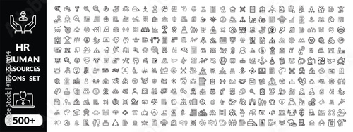 Set of   outline icons related to HR, Human Resources, Recruitment, Employment, business, office, company, management. Linear icon collection. Editable stroke. Human Resources big icon set design .