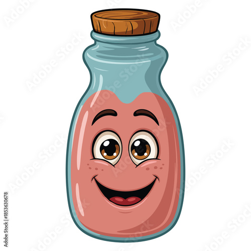 Illustration of a face on a bottle on white background isolated vector design element perfect for cosmetic packaging beverage product or creative decorative artwork