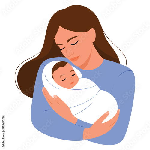 Illustration of mother holding baby in arms vector artwork showing love care family connection parental bonding theme perfect for emotional warm designs