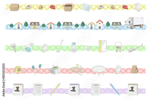 Moving and Daily Life Items Washi Tape Illustration Set