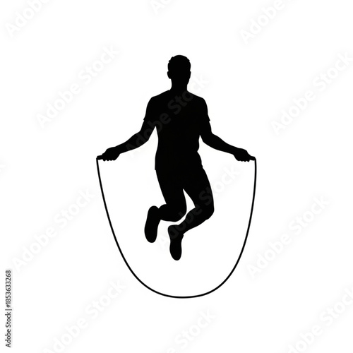 Silhouette of a man jumping rope, isolated black icon on white background, fitness and cardio exercise concept.