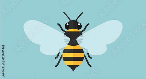 Cartoon Bee with Yellow and Black Stripes and Transparent Wings.
