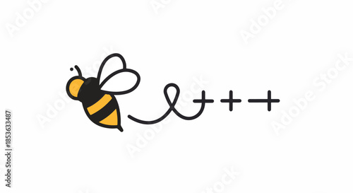 Cute cartoon bee flying with a trail of plus signs.