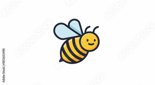 Cute Cartoon Bee Flying with Happy Expression.