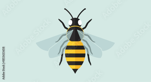 Detailed Illustration of a Striped Bee with Delicate Wings.