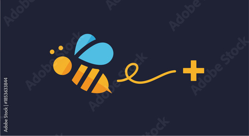 Stylized Bee with Plus Sign Logo Design.