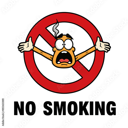 Funny cartoon character in a no smoking sign