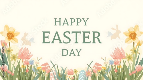 Pastel Easter Greeting Card with Meadow Flower Design