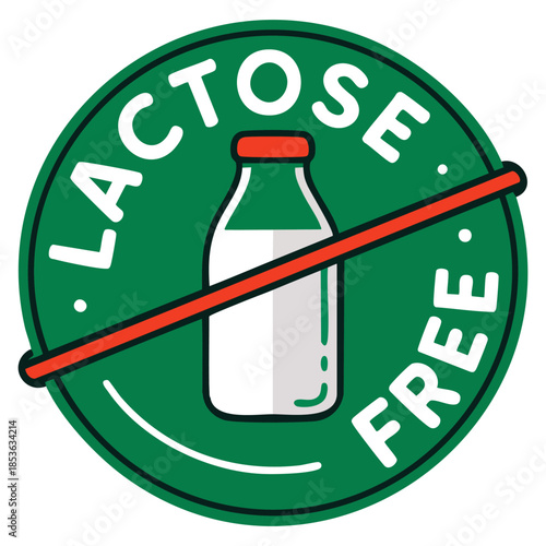 Lactose free vector logo badge template ideal for product label stamp healthy nutrition dairy free branding and modern natural ingredient focused packaging identity