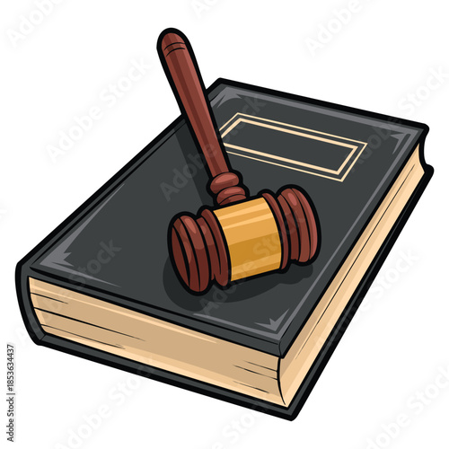 Law book with gavel vector icon illustration ideal for justice, legal education, lawyer, courtroom, law themed or informative design artwork