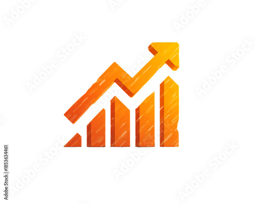 Orange bar chart with arrow pointing up isolated on a transparent background graph growth