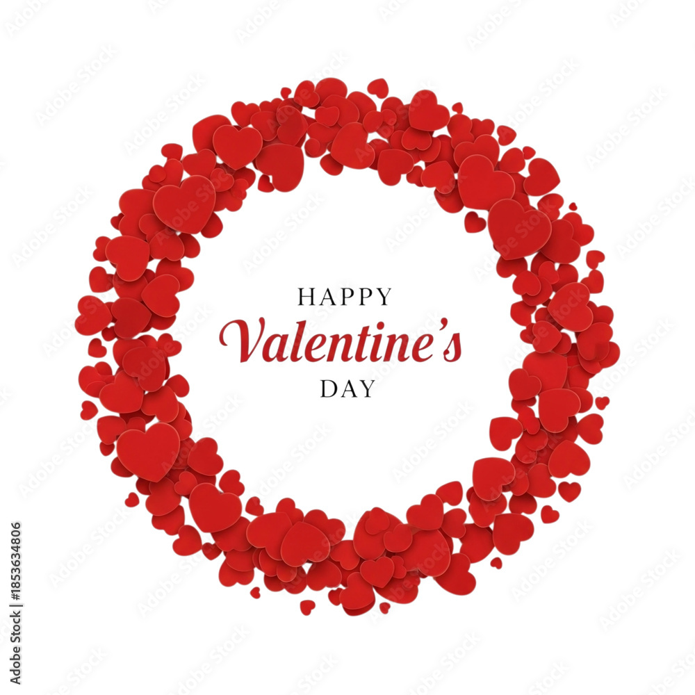 Obraz premium Happy valentines day wreath with red hearts isolated on transparent background