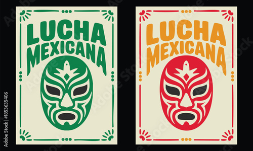 Lucha mexicana mexican wrestling translation poster with luchador mask stars and folk ornaments representing mexico wrestling cultural artwork style for festive graphic design