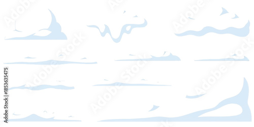 Collection of cartoon snowdrifts and snow elements for winter scene design