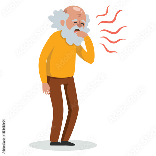 Male character old coughing colorful vector toon cute illustration perfect for health awareness educational storybook or medical cartoon themed artwork