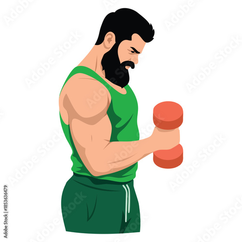 Man doing exercises with dumbbells illustration ideal for fitness workout training strength routine gym activity and healthy lifestyle themed artwork