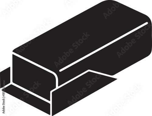 Isometric view of a black rectangular object with white outline