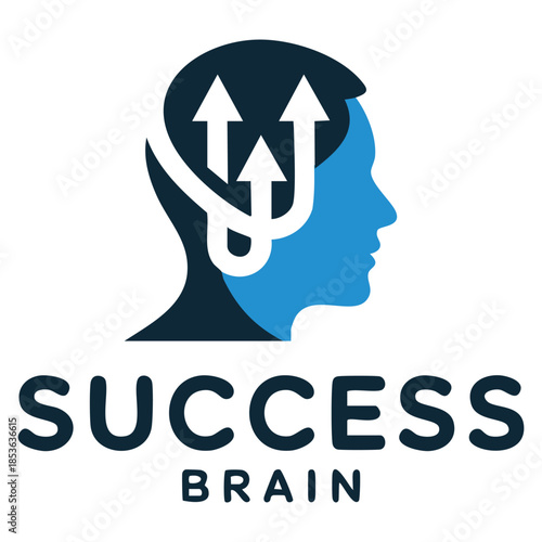 Man head profile with arrows moving up successful man vector logo ideal for entrepreneur business concept motivation growth based branding or success identity