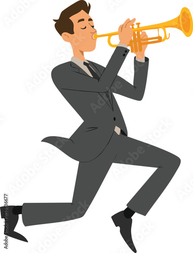 Man playing French horn vector illustration jazz musician male character in elegant suit with musical instrument ideal for music and concert themes
