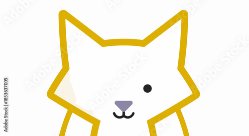 Cartoon cat with yellow outline and white fill on a white background.
