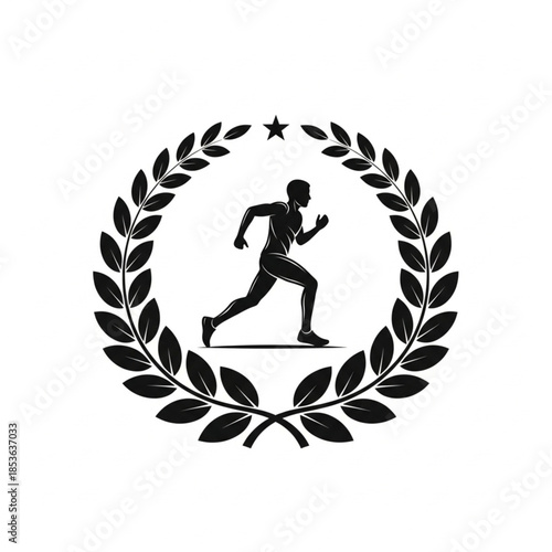 Silhouette of a Runner within a Laurel Wreath with a Star, Sports Award Emblem Icon