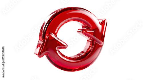 Red shiny arrow symbol isolated on a transparent background