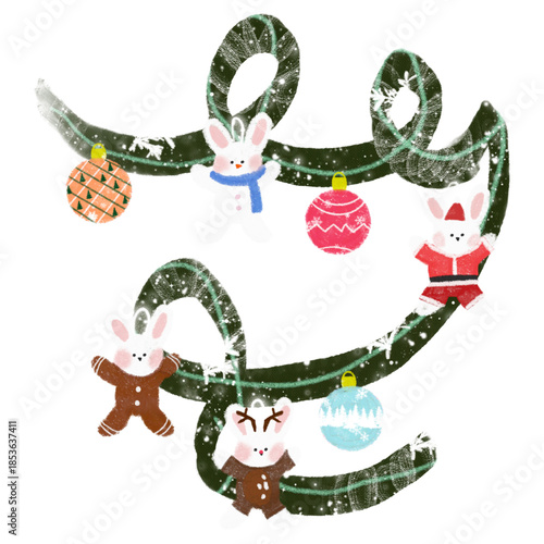 Christmas Rabbit Lightbulb Lease Design Illustration Vector