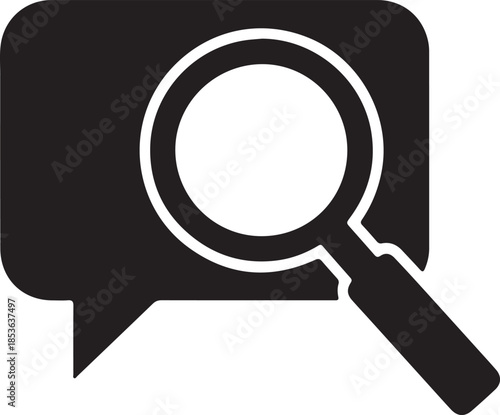 Magnifying glass icon in a speech bubble for search or investigation