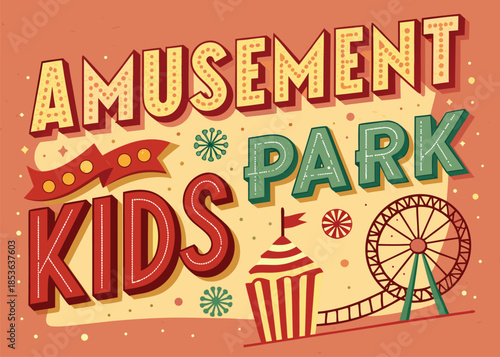 Retro amusement park fun with vintage vibes for kids, evoking sweet memories and joyful nostalgia, perfect for family events and playful designs