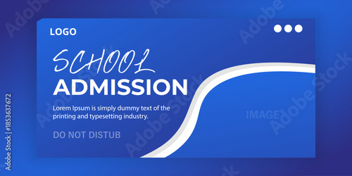 School Admission Banner with Happy Child Reading Book on Blue Background.