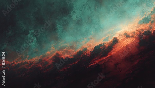 An abstract depiction of swirling clouds with vibrant colors, dramatic lighting