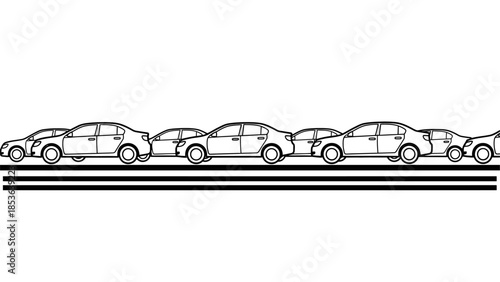 Traffic jam illustration with rows of car silhouettes on highway