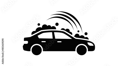 Car wash service icon with soap bubbles and water splashes.
