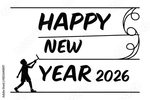 Happy New Year 2026 celebration with joyful child