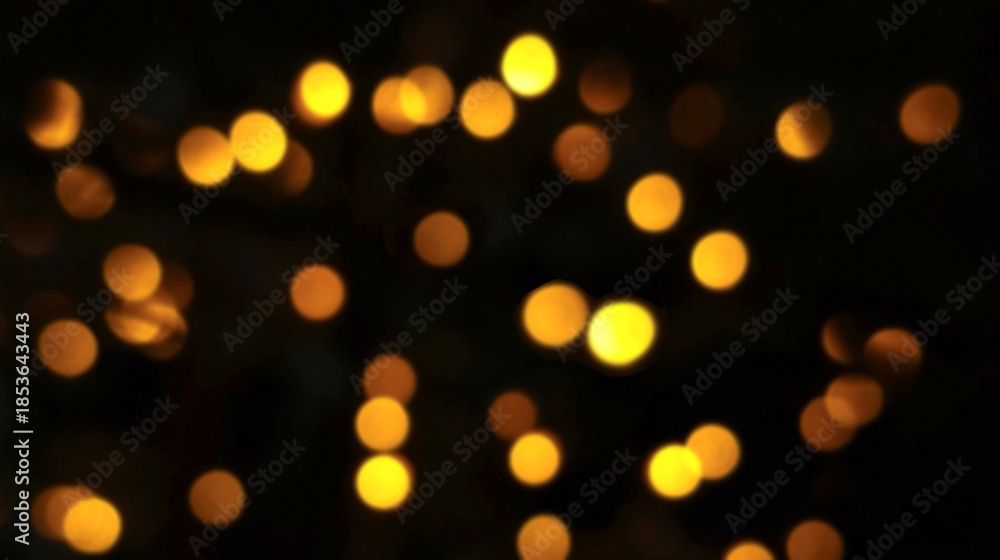 Fototapeta premium Warm yellow, orange, and red bokeh lights shimmering in motion against a black night backdrop, evoking a romantic light tone.