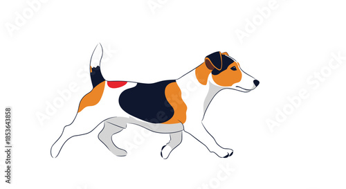 Simple and clean illustration of a Jack Russell Terrier with classic tri-color markings, captured mid-stride in a walking animation cycle.