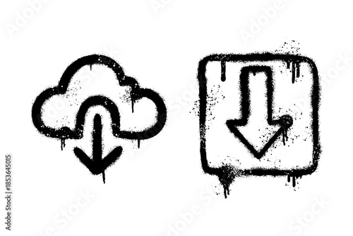 cloud computing and download button spray painted graffiti urban stencil art