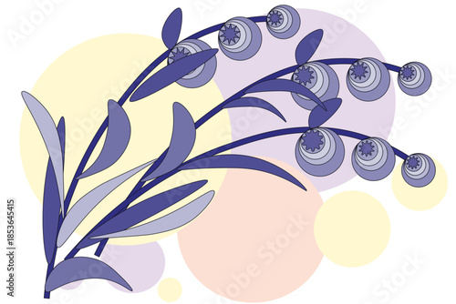 Three blossoming branches in lilac tones on a white background. Vector illustration for card design, cover art, embroidery