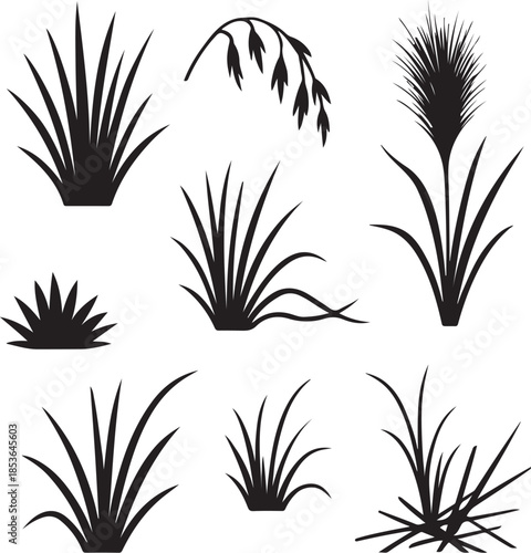 Prairie Dry Grass Decorative Mass  Wild Weed Silhouette Bundle Line Art.eps