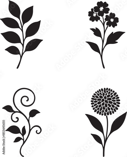 Marshland Reed & Bloom Assemblage Wetland Botanical Silhouette Line Art Set.eps