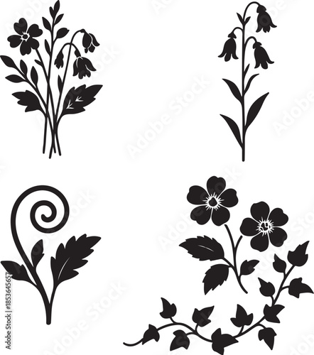 Highland Ridge Bloom Surge Alpine Botanical Silhouette Line Art Set.eps
