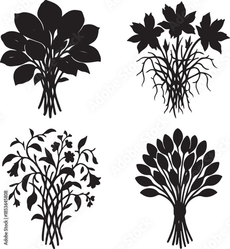 Ancient Forest Crown Series Massive Botanical Silhouette Bouquets.eps