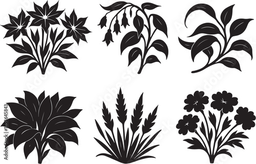 Lunar Garden Ghost-Bloom Array Six Spectral Botanical Silhouette Bouquets.eps