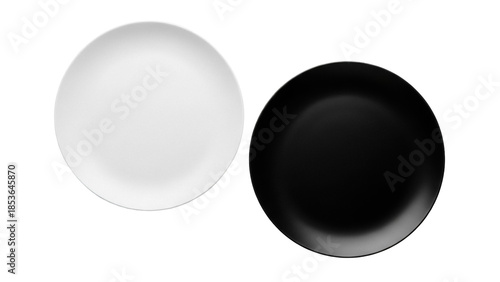 Foto Black and white plates PNG isolated on transparent background, contrasting dishw