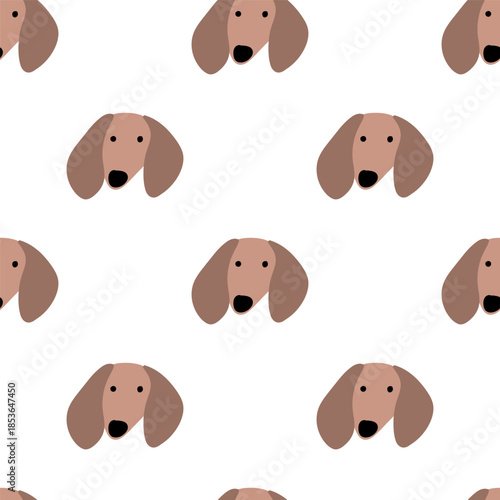 Childish design of Dachshund face. Seamless Pattern Vector Illustration. Repeat Background