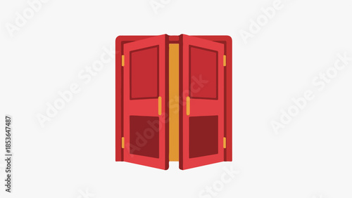 Open red double doors revealing new opportunities and welcome