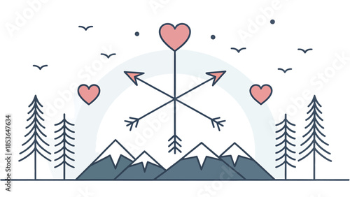 Stunning mountain landscape with heart and arrow design